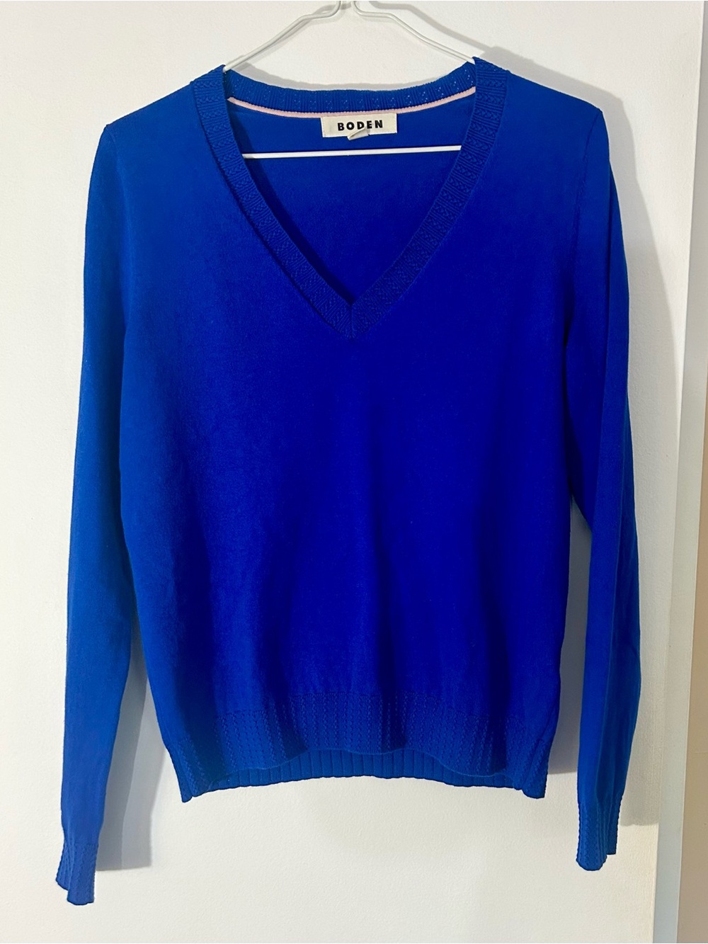 Boden Women's Long Sleeve V-Neck Cotton Sweater, Royal Blue, Small